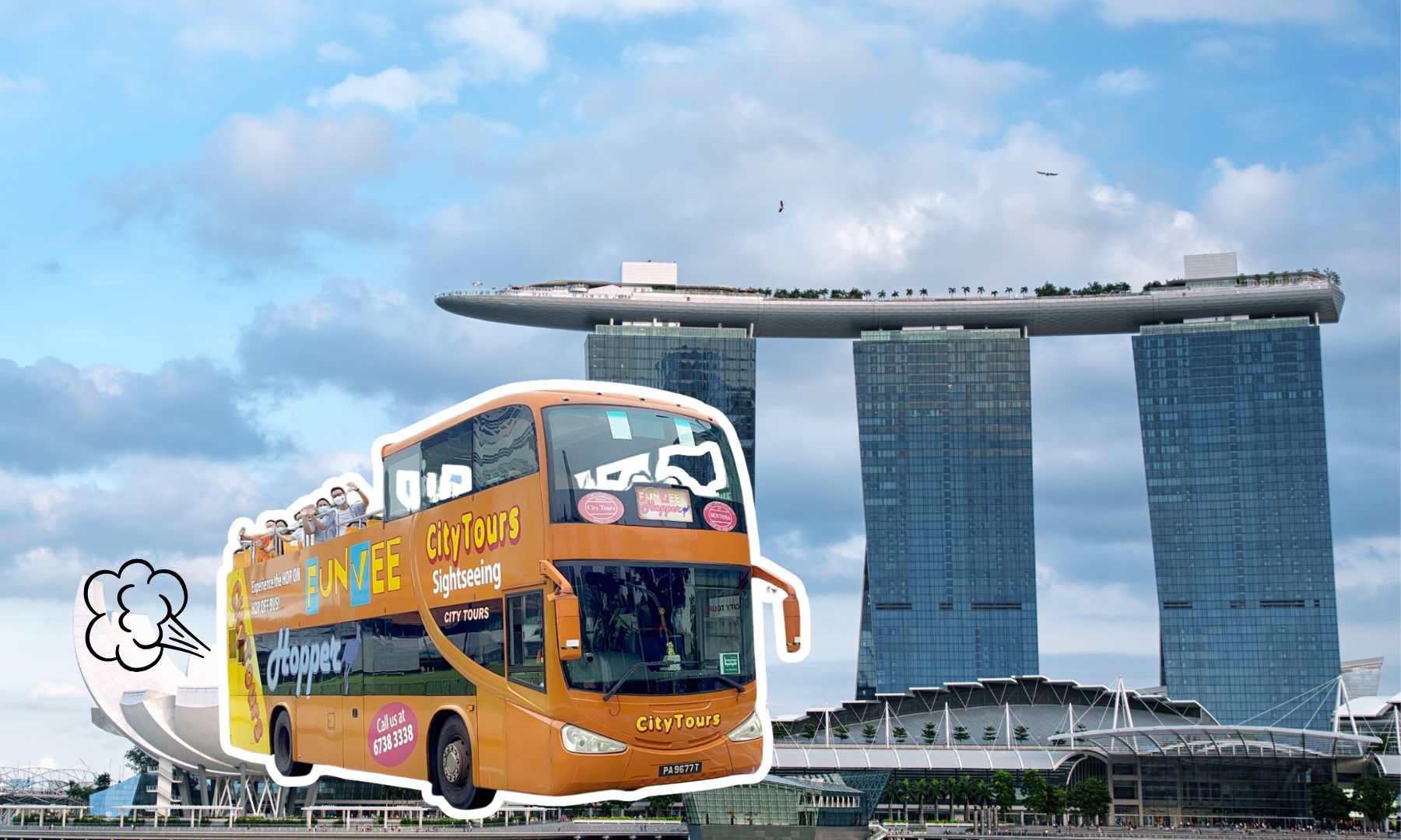 オープントップバス乗車・出発！